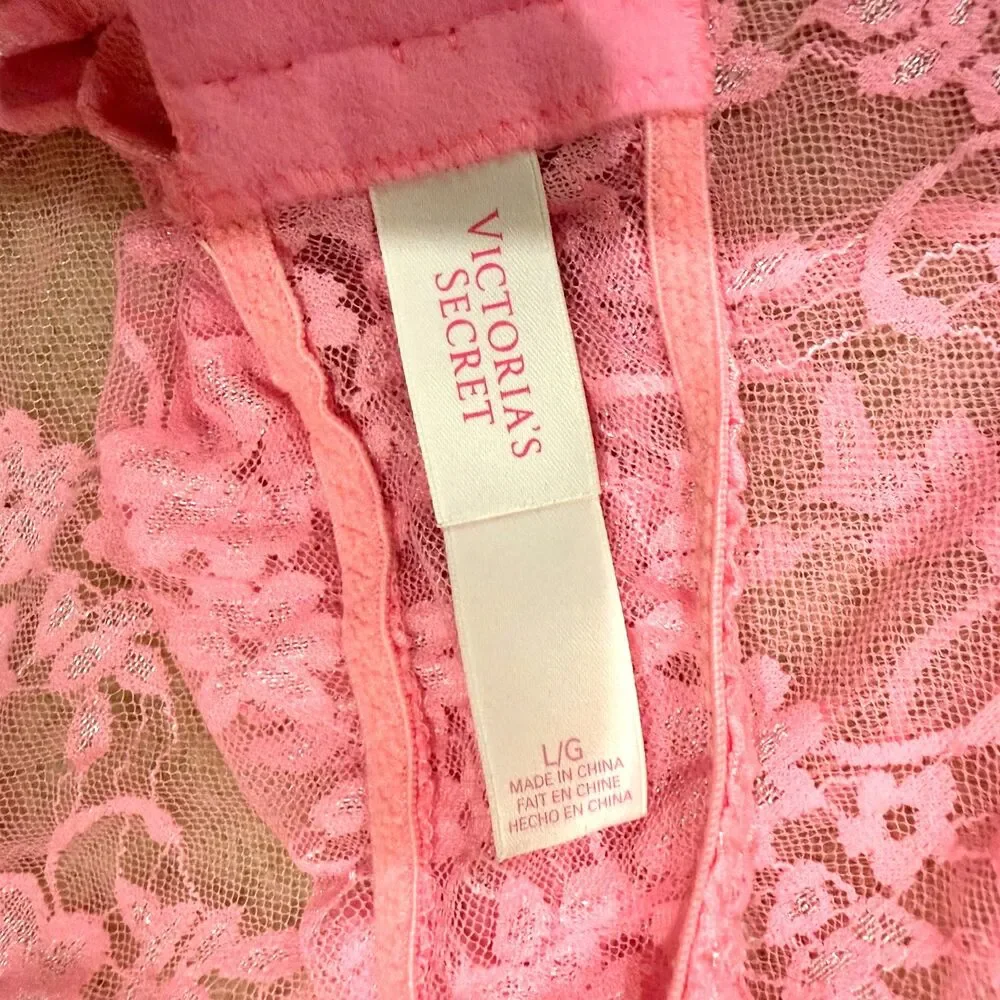 Victoria's Secret Women's Sheer Lace Pink Floral Sexy Babydoll Chemise Size L - Picture 5 of 6